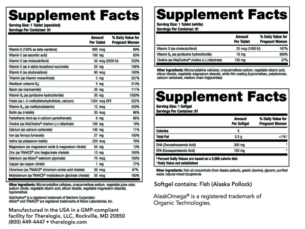 TheraNatal Complete Prenatal Vitamins Supplement Facts Label