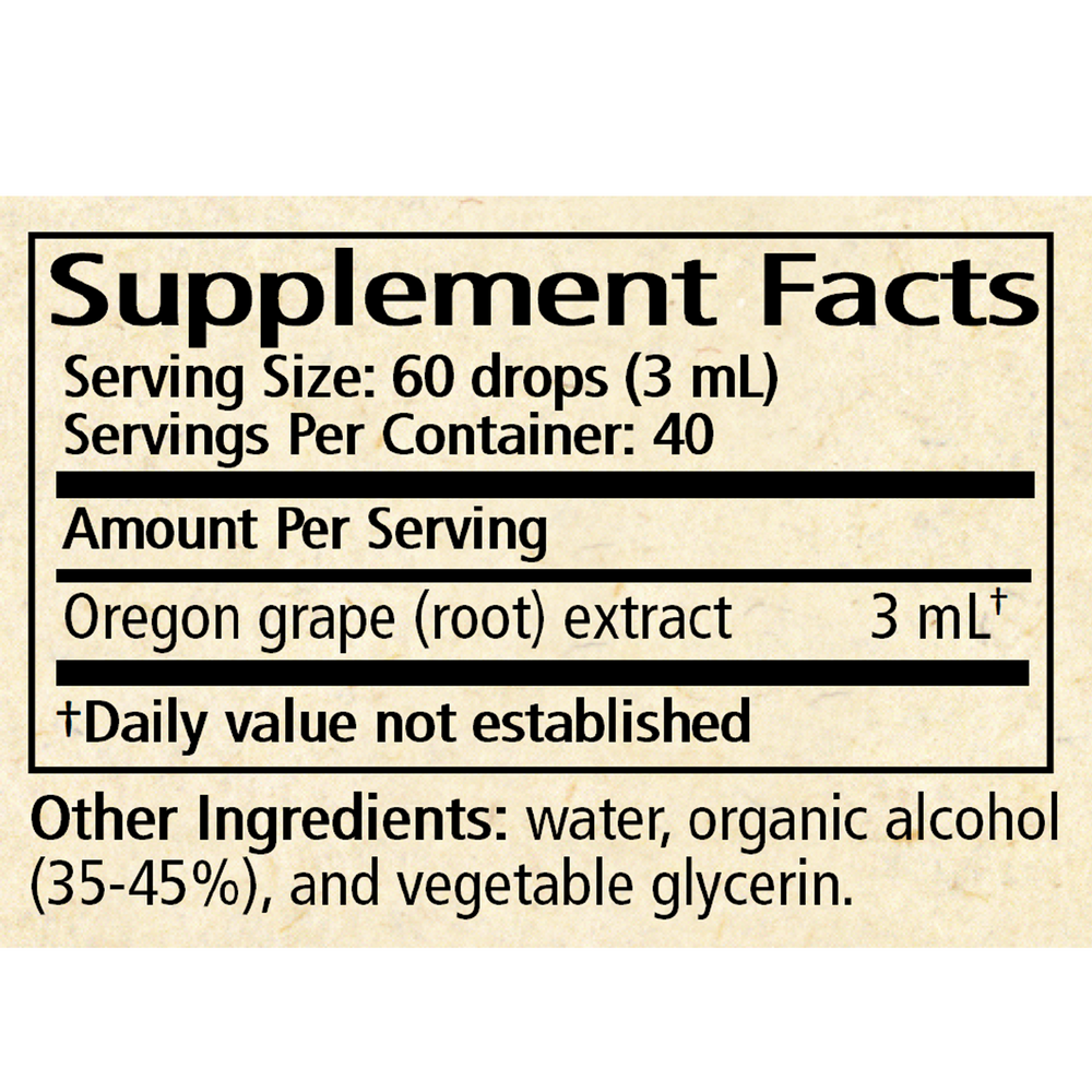 Mahonia/Oregon grape Supplement Facts Label