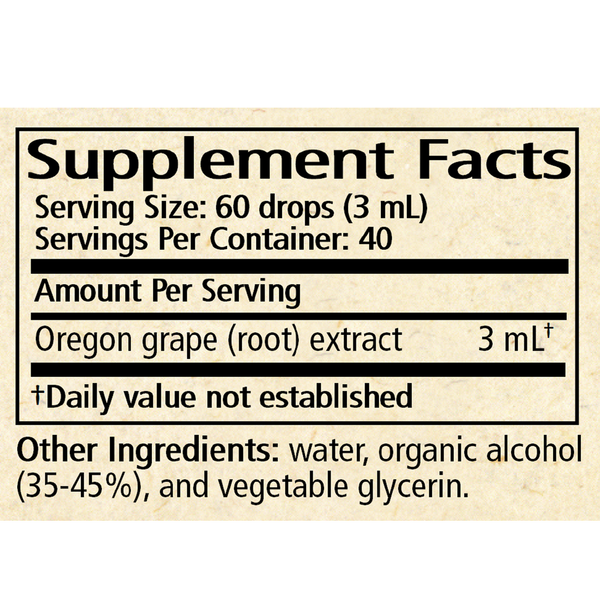 Mahonia/Oregon grape Supplement Facts Label