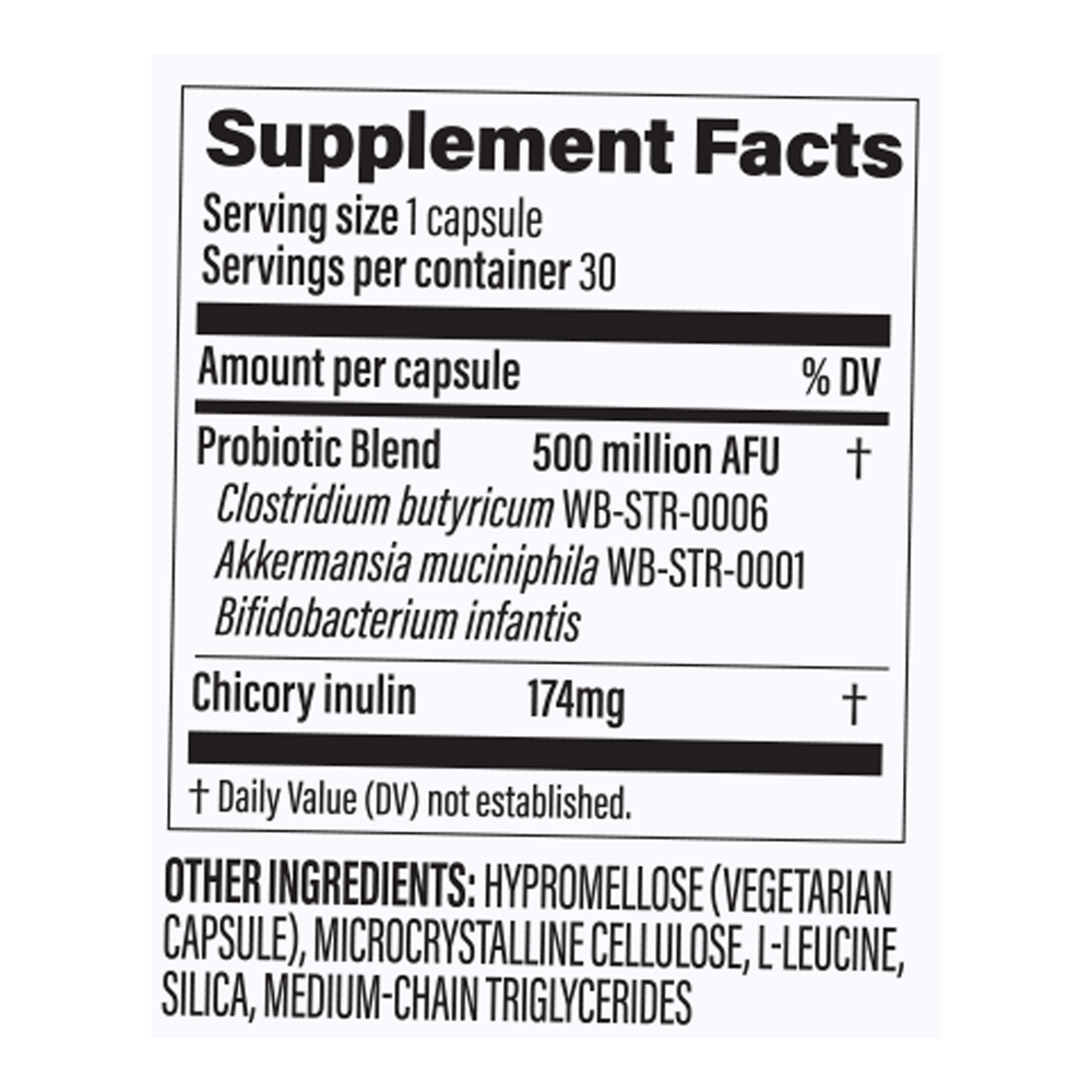 GLP-1 Probiotic Supplement with Akkermansia Supplement Facts Label