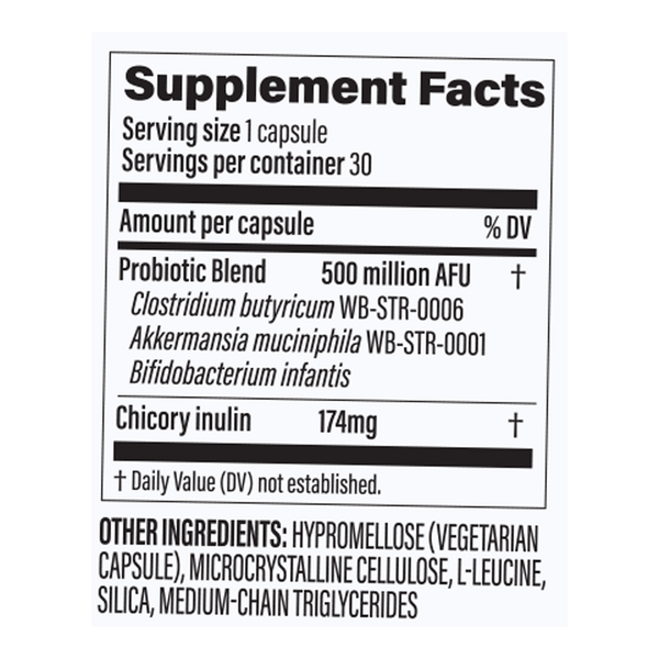 GLP-1 Probiotic Supplement with Akkermansia Supplement Facts Label