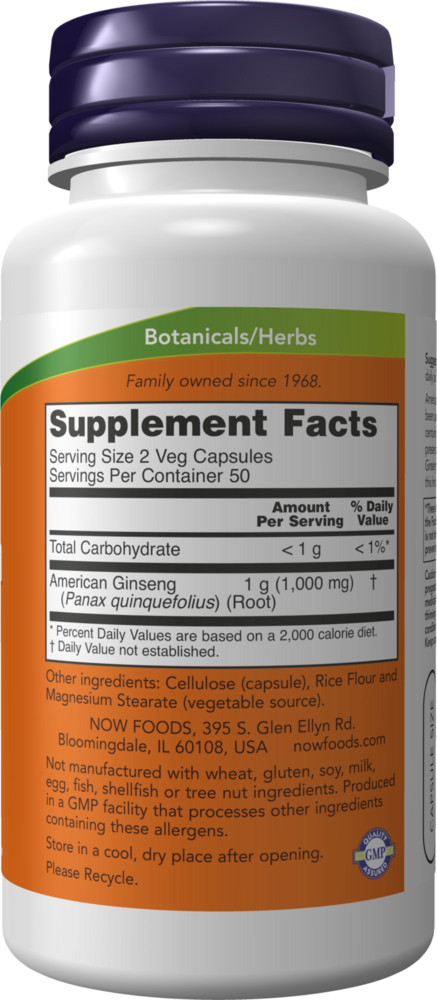 American Ginseng 500 mg Supplement Facts Label