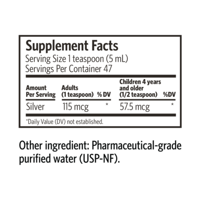 Bio-Active Silver Hydrosol 32 fl oz Supplement Facts Label