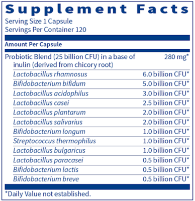 Ther-Biotic Complete 120 Capsules Supplement Facts Label