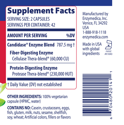 Candidase™ 84ct Supplement Facts Label