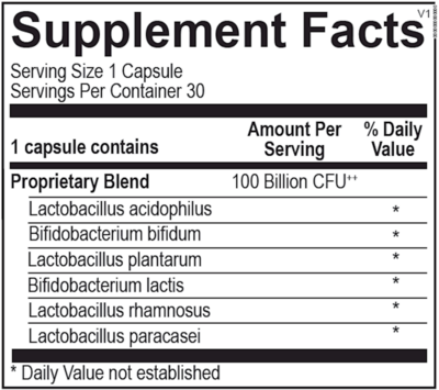 Ortho Biotic 100 Supplement Facts Label