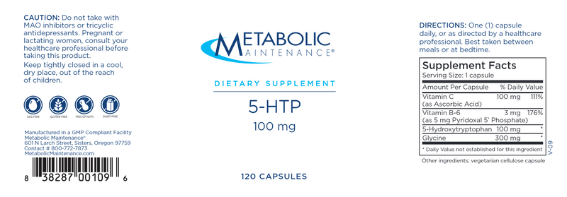 5-HTP (5-Hydroxytryptophan) 100 mg (Metabolic Maintenance) 120ct label