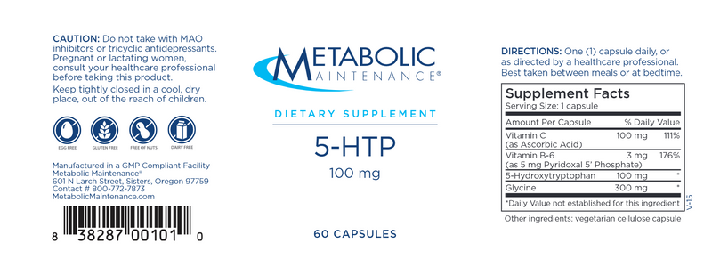 5-HTP (5-Hydroxytryptophan) 100 mg (Metabolic Maintenance) 60ct label