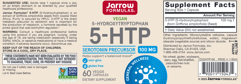 5-HTP 100 mg Jarrow Formulas label