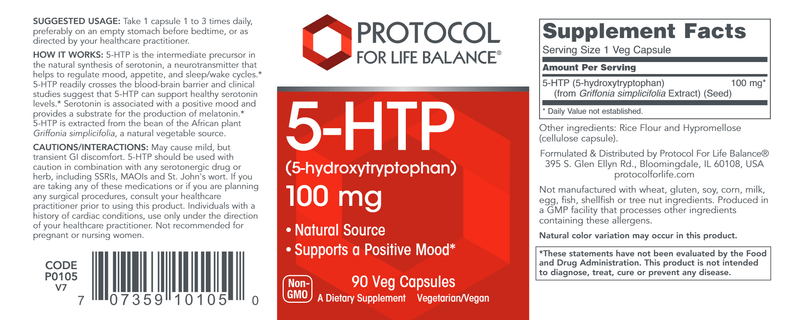 5-HTP 100 mg (Protocol for Life Balance) Label