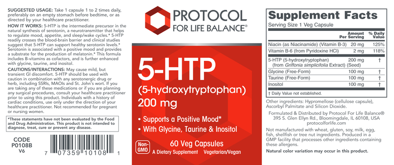 5-HTP 200 mg (Protocol for Life Balance) Label