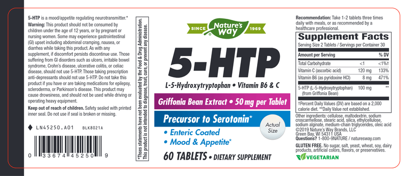 5-HTP 60 tabs (Nature's Way) Label