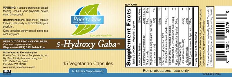 5-Hydroxy Gaba (Priority One Vitamins) 45ct label