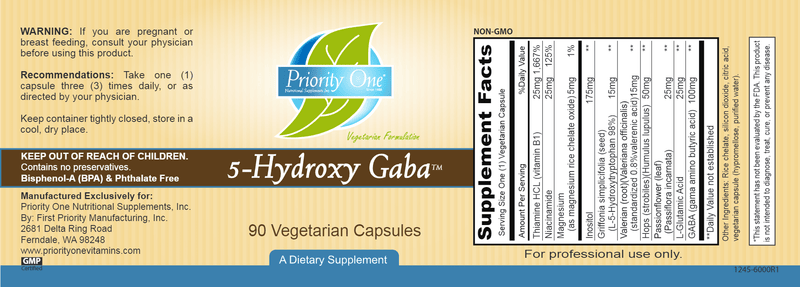 5-Hydroxy Gaba (Priority One Vitamins) 90ct label