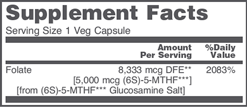 5 Methyl Folate 5,000 mcg (Protocol for Life Balance) Supplement Facts