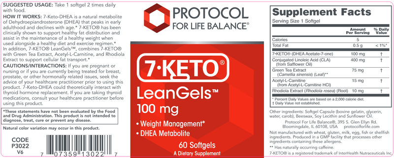 7-KETO LeanGels (Protocol for Life Balance) Label