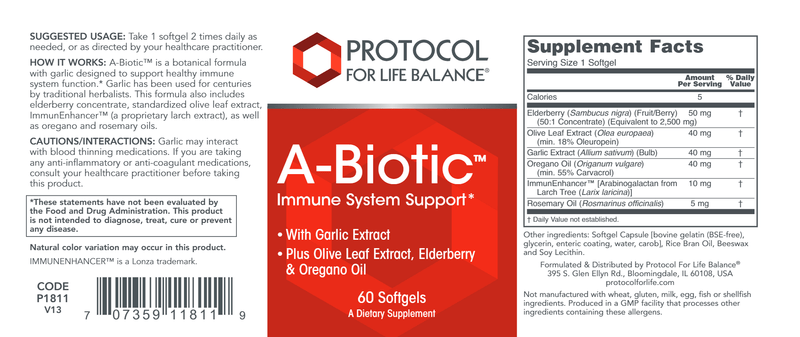 A-Biotic (Protocol for Life Balance) Label
