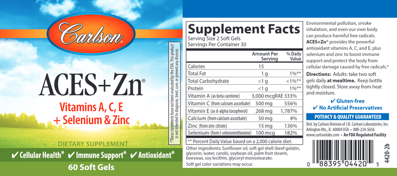 ACES + Zn (Carlson Labs) 60ct label