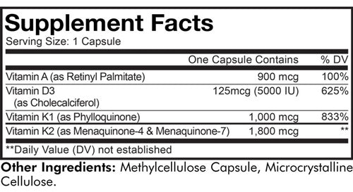 ADK Vitamins Supplement Facts Label