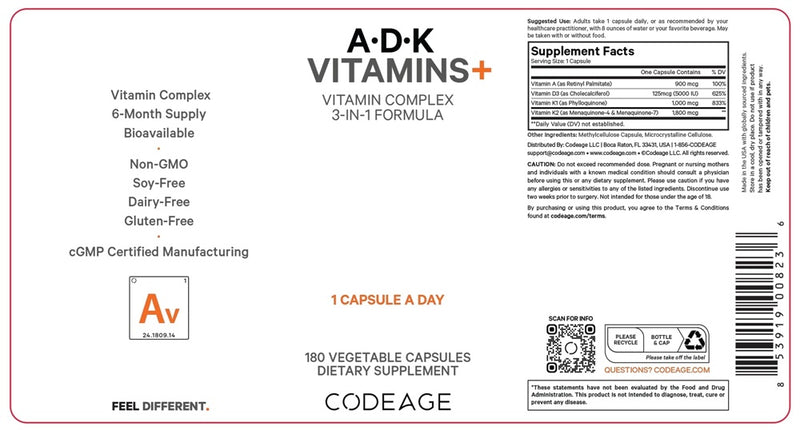ADK vitamins codeage label