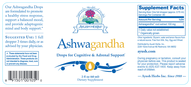 ADULT ASHWAGANDHA DROPS (Ayush Herbs) Label