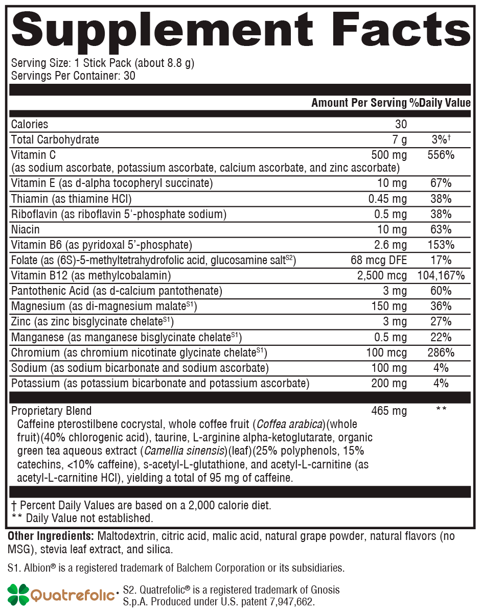 ATP Ignite™ Mixed Berry Supplement Facts Label