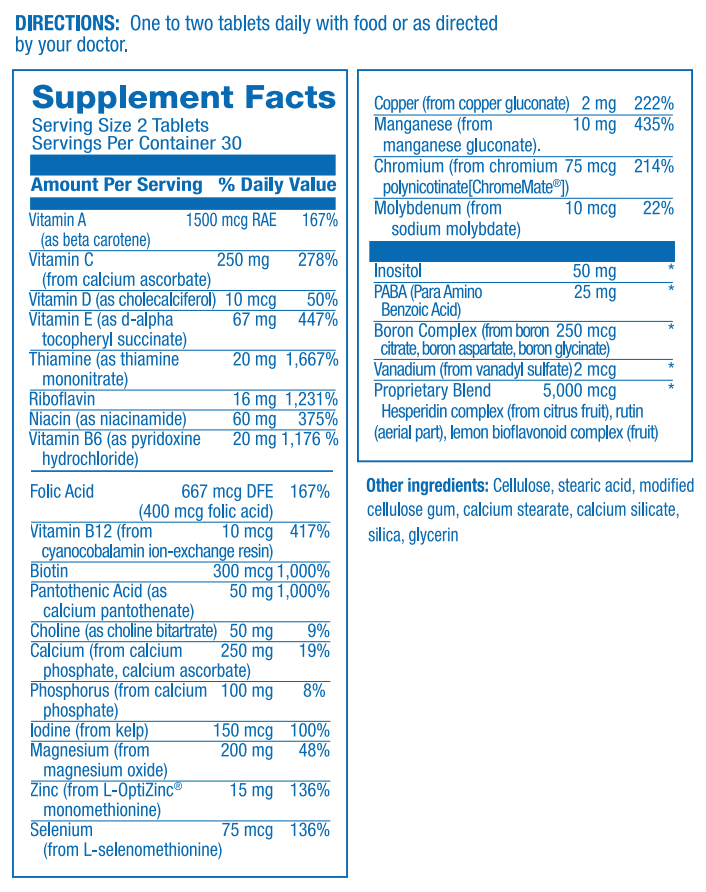 AVED-Multi Iron Free Supplement Facts Label
