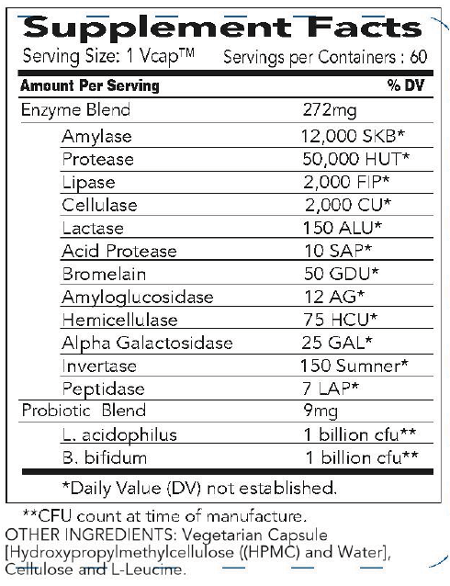 absorbaid platinum super digestive enzyme probiotic blend nature's sources supplement facts