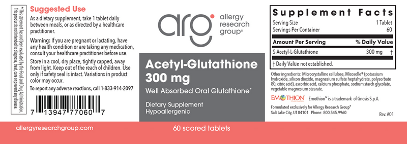 Acetyl-Glutathione 300 mg (Allergy Research Group) Acetyl-Glutathione 300 mg (Allergy Research Group)