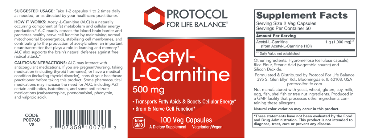 Acetyl-L-Carnitine 500 mg (Protocol for Life Balance) Acetyl-L-Carnitine 500 mg (Protocol for Life Balance)