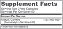acetyl-l-carnitine 500 mg (protocol for life balance) supplement facts