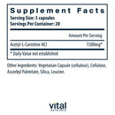 acetyl l-carnitine 500 mg vital nutrients supplement facts