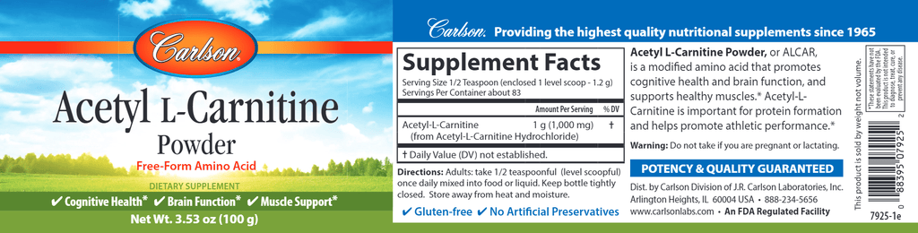 carlson l carnitine Acetyl-L-Carnitine, 500 mg, 120 Vegetarian Capsules Page 1 - Reviews -