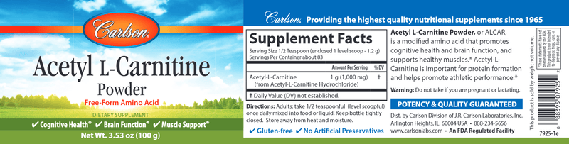 acetyl l-carnitine powder carlson labs label