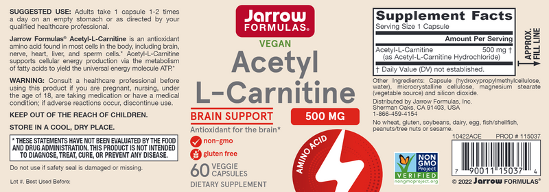 acetyl l-carnitine jarrow formulas label