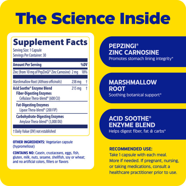Acid Soothe™ - CAPSULES Supplement Facts Label