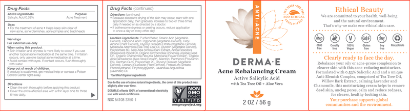 acne rebalancing cream dermae label