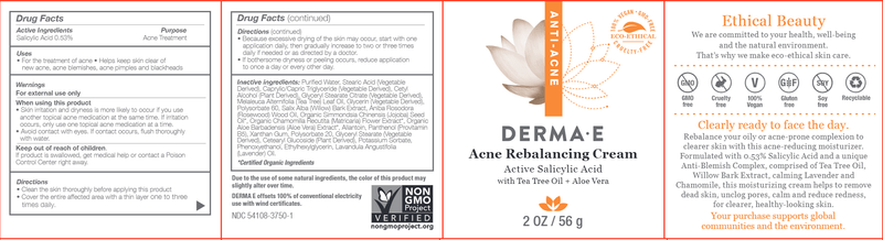 Acne Rebalancing Cream (DermaE) label