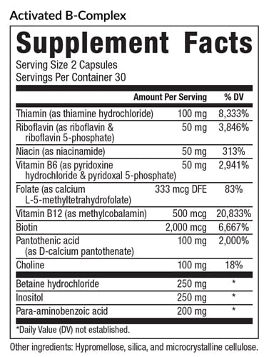 Activated B-Complex Supplement Facts Label