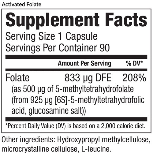 Activated Folate Supplement Facts Label