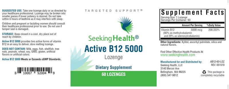 Active B12 5000 Seeking Health Label