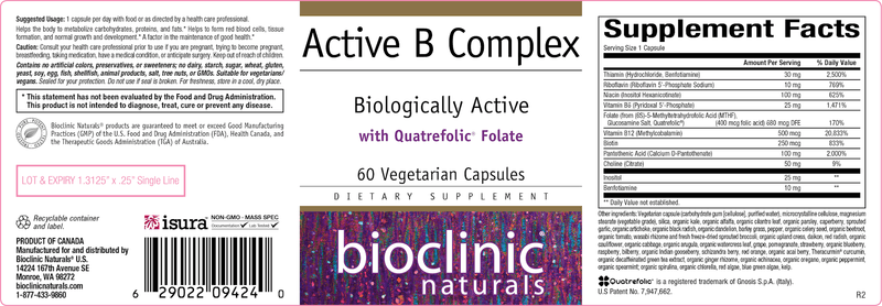 Active B Complex (Bioclinic Naturals) Label
