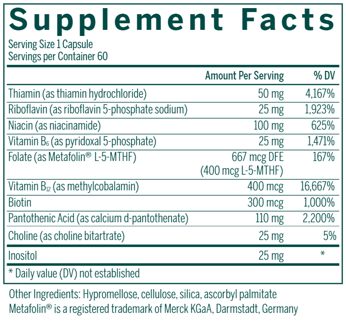Active B Complex supplement facts Genestra