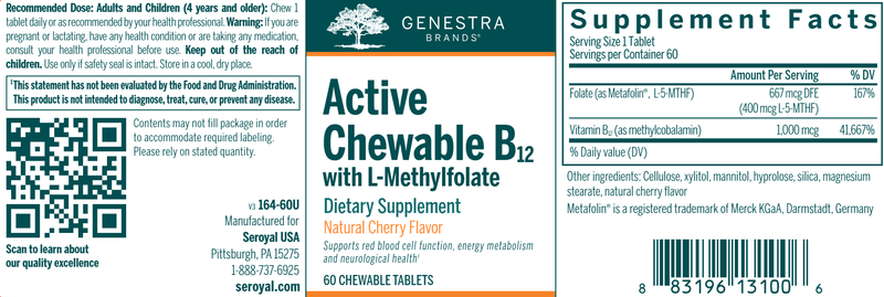 Active Chewable B12 + Methylfo Label | Genestra