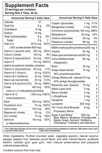 Active 55 Plus Supplement Facts Label
