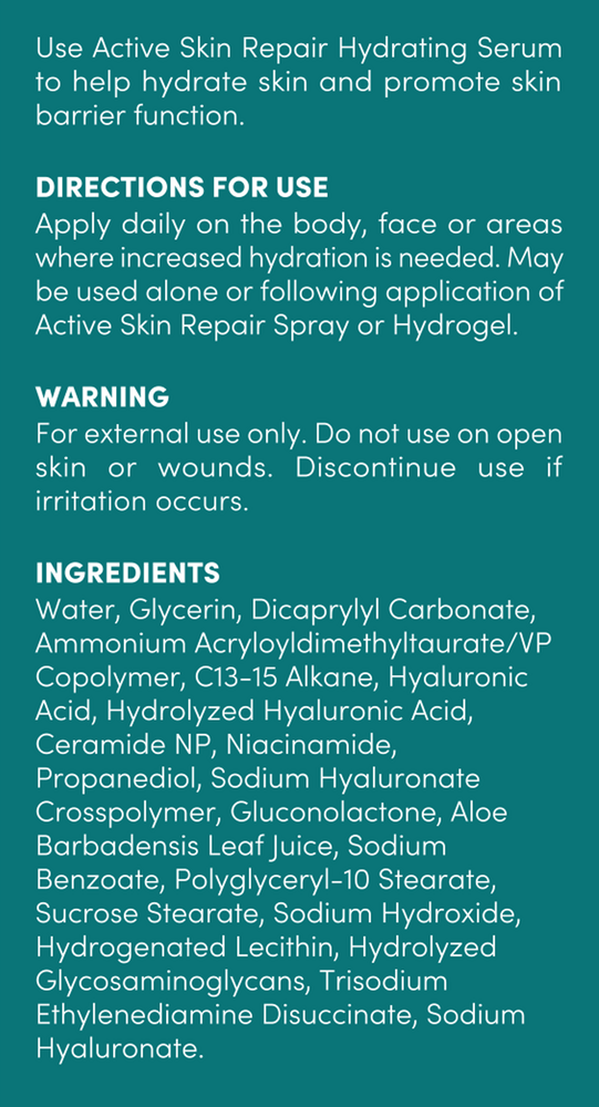 Active Skin Repair Hydrating Serum Supplement Facts Label