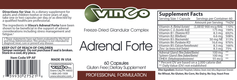 Adrenal Forte Vinco label