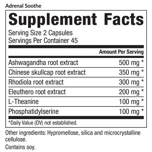 Adrenal Soothe Supplement Facts Label