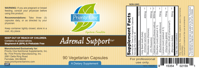 Adrenal Support (Priority One Vitamins) label