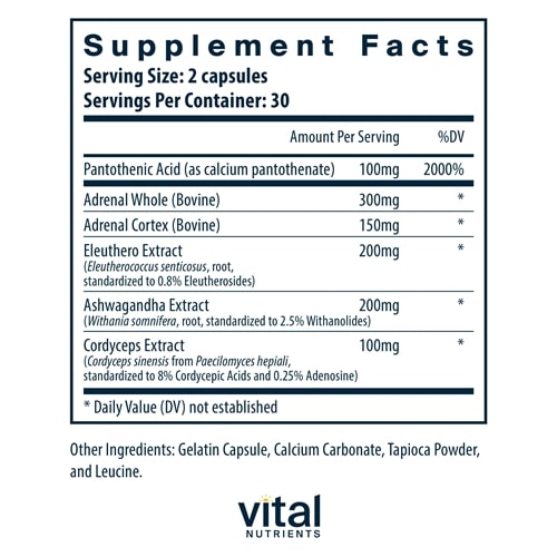Adrenal Support Supplement Facts Label